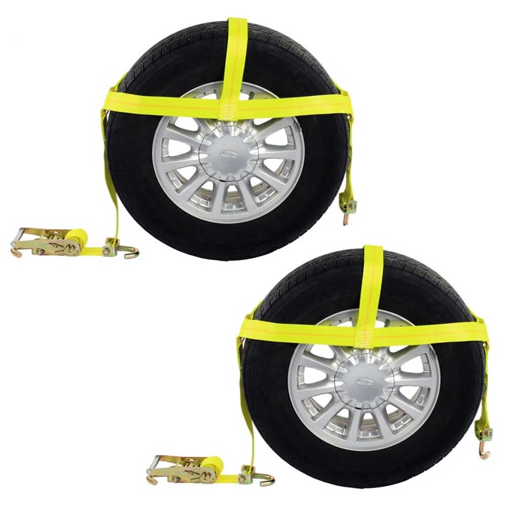 US Cargo Control (2 Pack) - Wheel Bonnet Tie Down Strap with Swivel Hooks and Ratchet