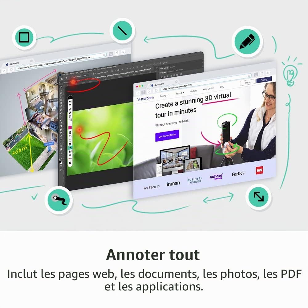 PenPower RemoteGo LCD Writing Pad | 2e génération | Écriture Visible | Logiciel 3 en 1 avec Tableau Blanc numérique, Annotation et Enregistrement d'écran