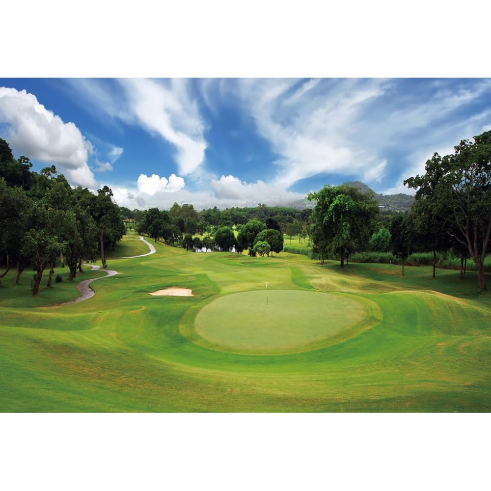 DORCEV 10x8ft Golf Course Background for Photography Green Grass Spring Natural Scenery Golf Themed Photo Backdrop for Golf Banquet Decor Blue Sky