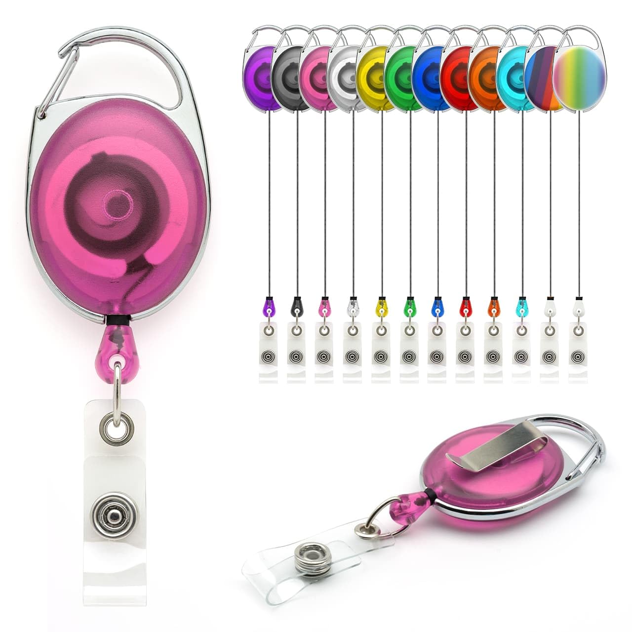 YoYo Retractable Reel Holder by Lanyards Tomorrow Extending extendable Ski ID Pass Badge Card Holders Work Access Control Carabiner with Metal Back Belt Clip Yo Yo (Pink, Pack of 10) — image 1