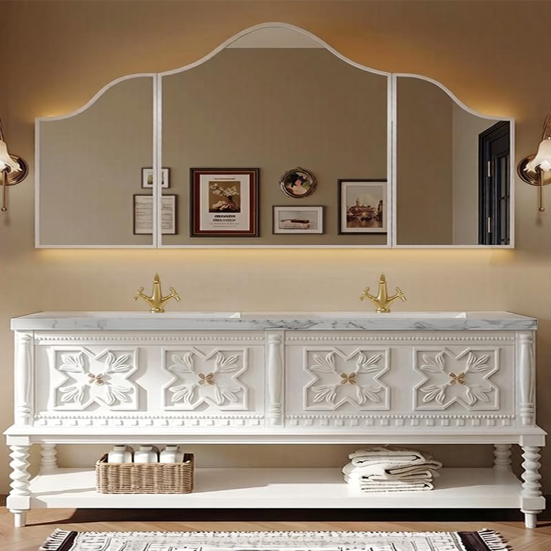 Tocador de baño independiente con lavabo individual/doble, 48-92 pulgadas, amplio almacenamiento, diseño moderno para baños grandes, muebles de baño elegantes y funcionales