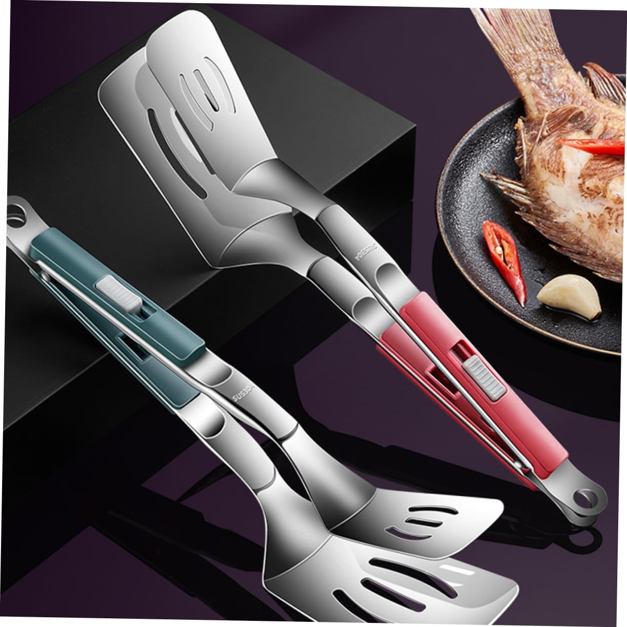 Stainless Steel Spatula Tong Clamp for Grilling and Flipping