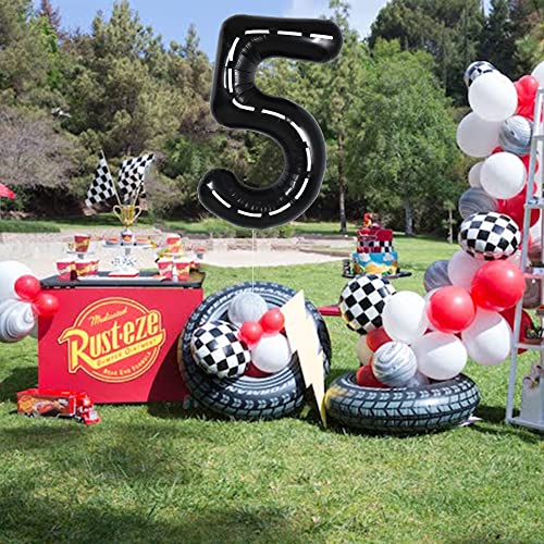 Image of TONIFUL 40 Inch Large Race Car Number 5 Balloon 5th Birthday Decorations