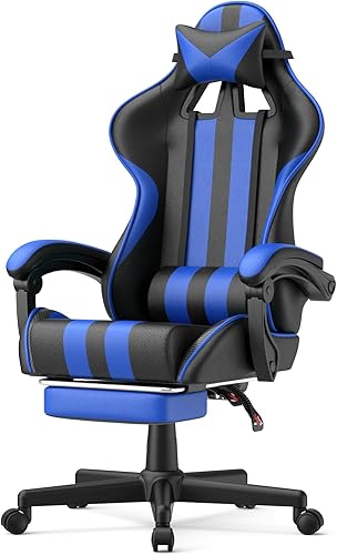 Huracan Silla de juegos con reposapiés, sillas ajustables para computadora de videojuegos para adultos, respaldo reclinable, silla de escritorio de