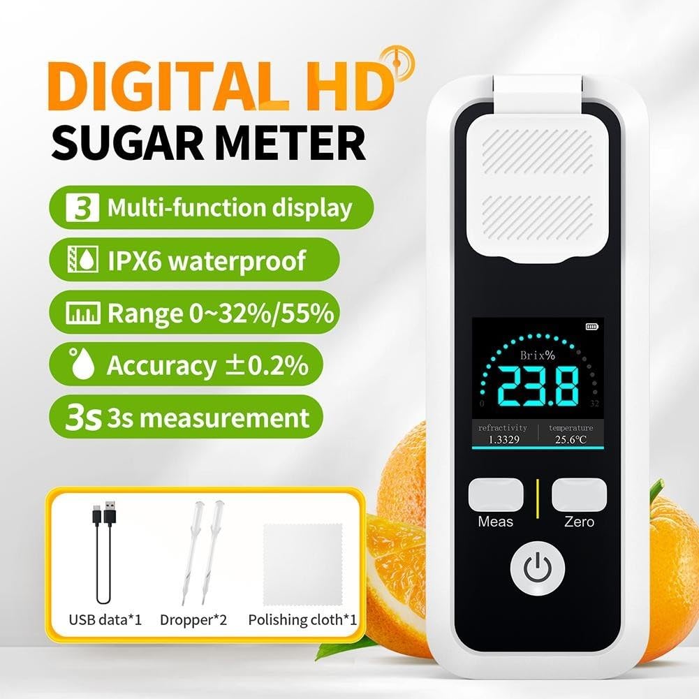 Digitales Refraktometer, Würze-spezifisches Schwerkraft-Refraktometer, Honig-Refraktometer für Bier, Wein, Fruchtsaft, Zuckergehalt messen (JBM-10)