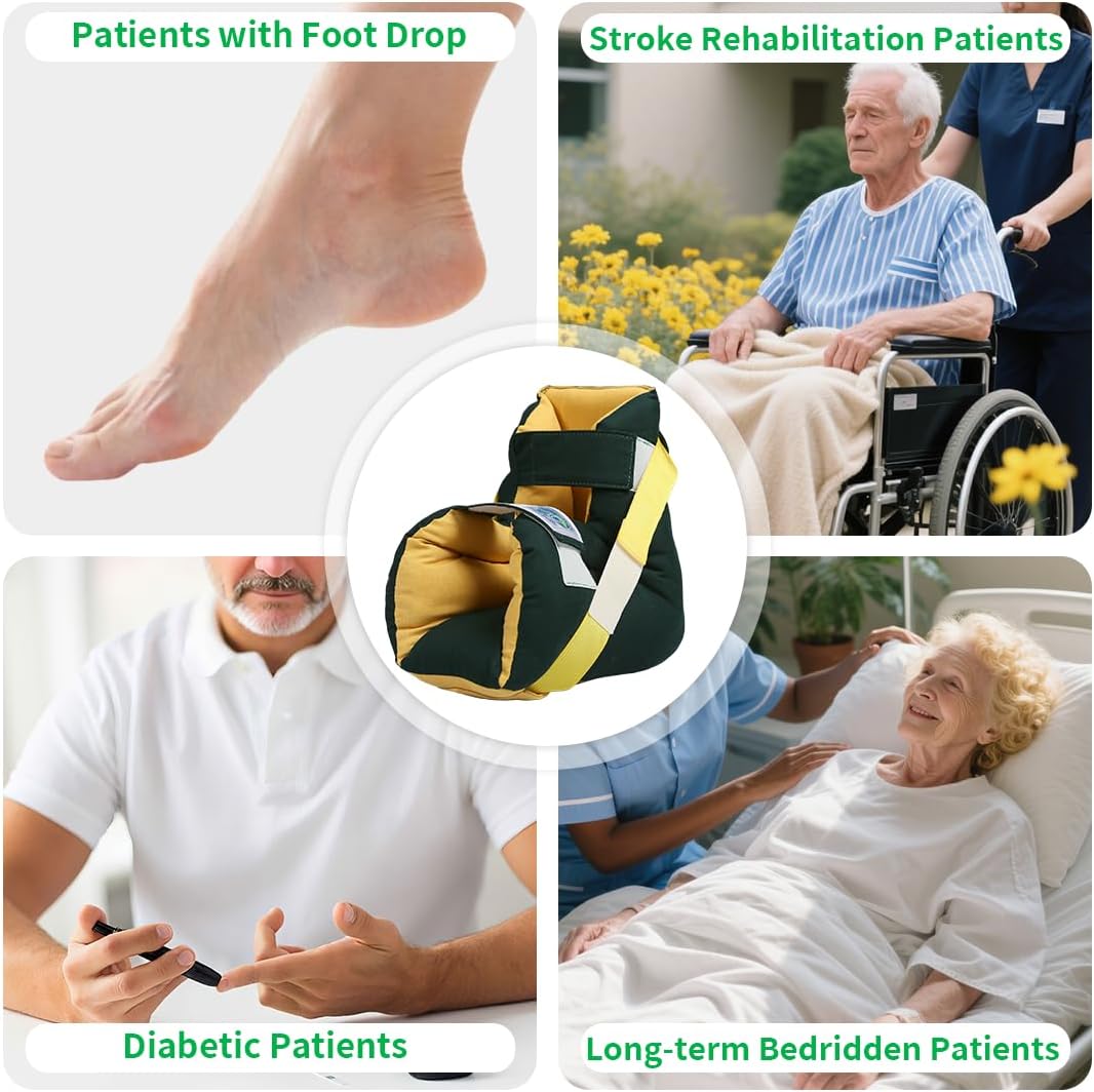 Foot Drop Heel Protector – Ankle Support for Bed Sores, Pressure Relief & Diabetic Care – Adjustable Straps, Breathable, Machine Washable (Dark green, Free Size)