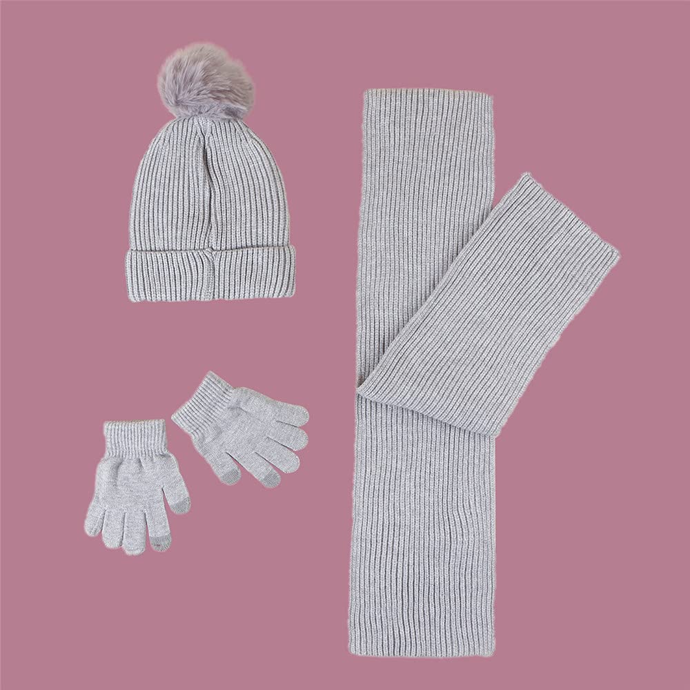 Dziecięca czapka beanie szalik rękawiczki zestaw dzianinowa termiczna czapka pomponowa z pomponem chłopcy dziewczęta czapka zimowa 3 szt