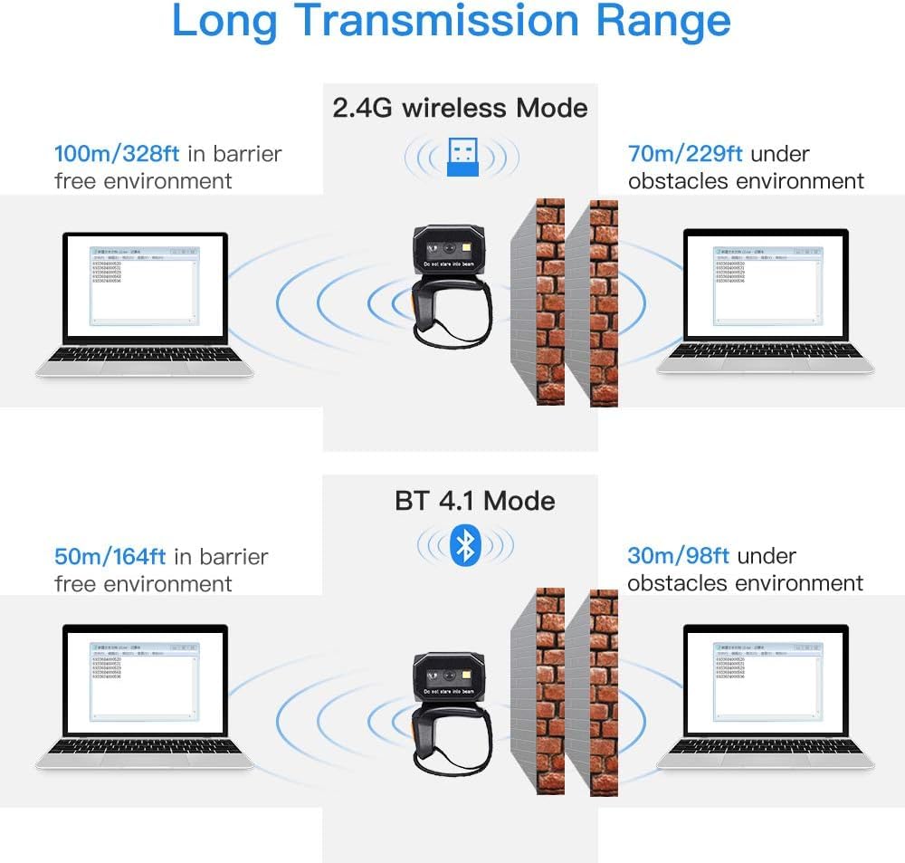 Eyoyo Wearable Finger Ring Barcode Scanner 3-in-1 Mini USB Wired 2.4G Wireless Bluetooth 1D QR Code Reader PDF417 Data Matrix