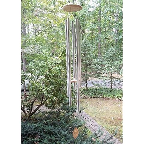 5' Big Extra Large 57" Wind Chime Deep Tone Tuned Resonant Bass Sound Church Windchime Outdoor Unique Memorial Sympathy-Garden Hanging Decorations Yard Bells, Silver Cover