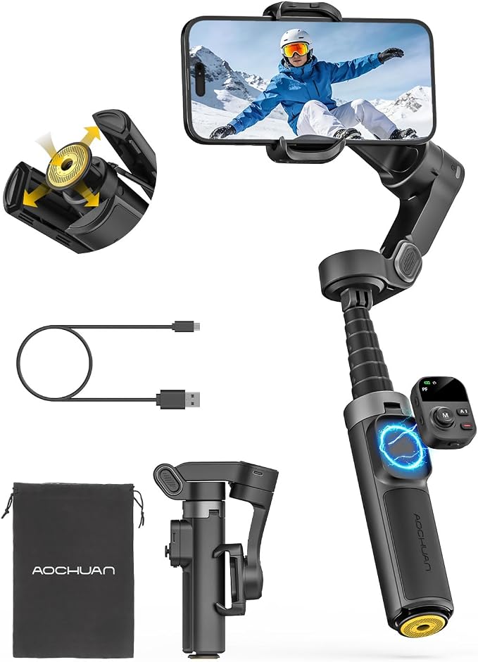 AOCHUAN 360° Pan Rotation Gimbal Stabilizer for iPhone, Magn