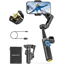 AOCHUAN Smart X3 360&deg; Pan Rotation Gimbal Stabilizer for iPhone, Magnetic Remote Control, 3-Axis Stabilizer w/Built-in Extension Rod &amp; One-Touch Open Tripod, Foldable Phone Gimbal for Vlogging, Travel