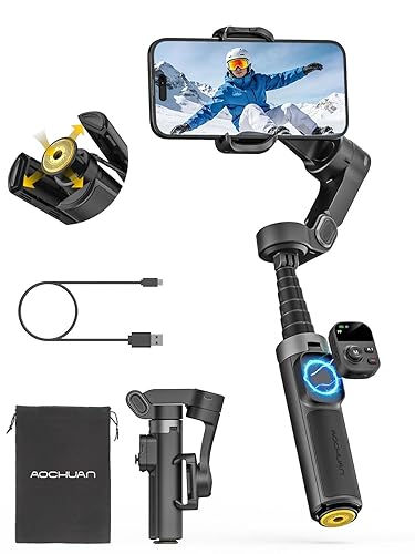 AOCHUAN 360° Pan Rotation Gimbal Stabilizer for iPhone, Magnetic Remote