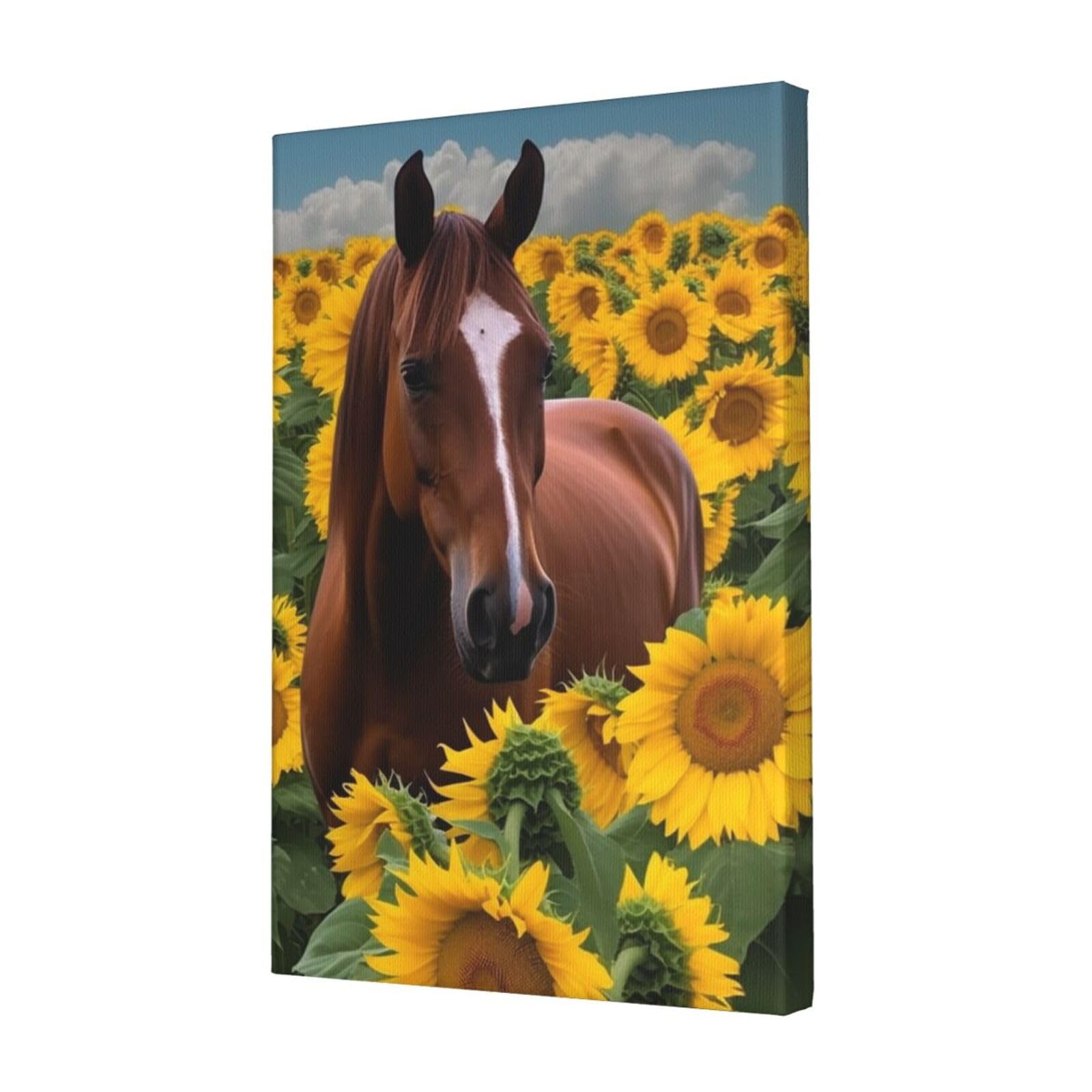 KLOPH Horse and sunflower Canvas Wall Art for Living Room 12"x18" Modern Artwork Painting for Bathroom Hanging Canvas Prints Aesthetic Wallart for Bedroom Kitchen Office Wall Decor