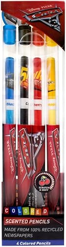 Disney Pixar Cars - Lápices de colores de 3 colores, paquete de 4 lápices perfumados para colorear