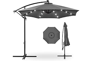 Best Choice Products 10ft Solar LED Offset Hanging Market Patio Umbrella with Base