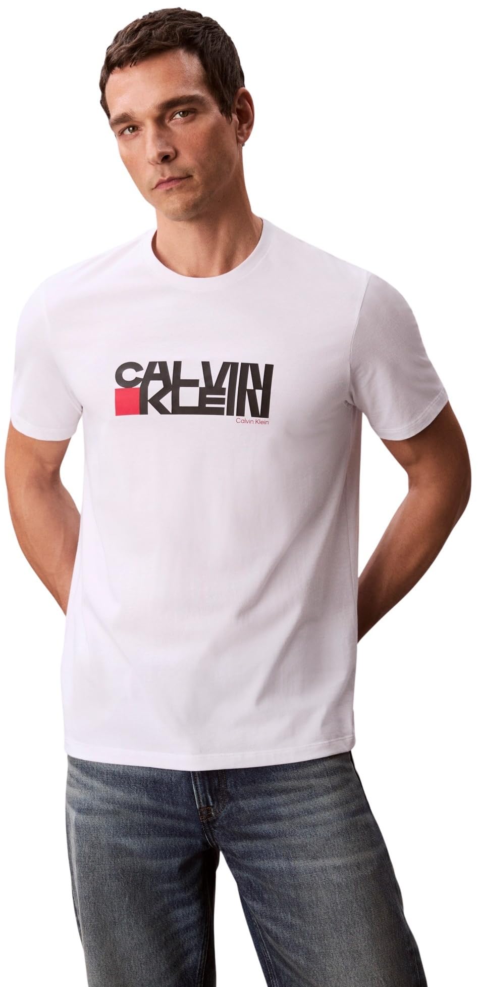 Calvin Klein Men’s Short Sleeve Redbox Graphic T-Shirt with Logo, White (Brilliant White), XL