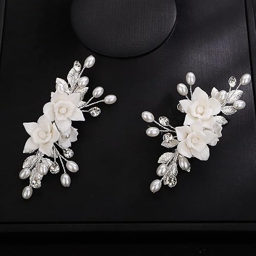 Miniatura 3 de 2 pinzas para el pelo de boda con flores, horquillas para el cabello con perlas de novia, horquillas doradas y plateadas, piezas de pelo hechas a