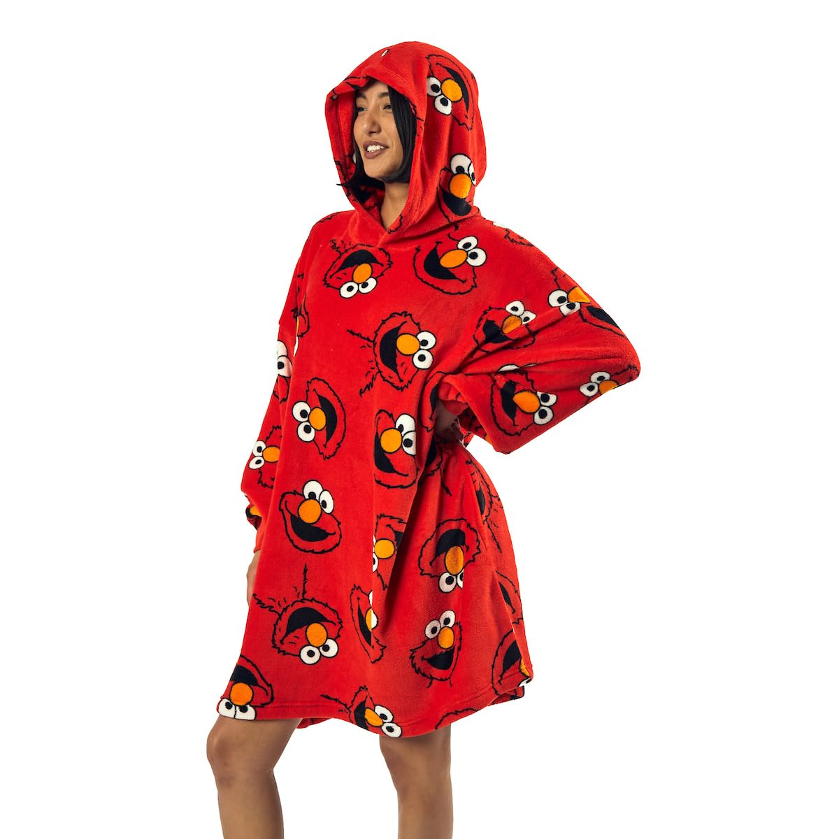 Pattern Red Hooded Wearable Oversize Blanket-OSFA: Sesame Street Elmo
