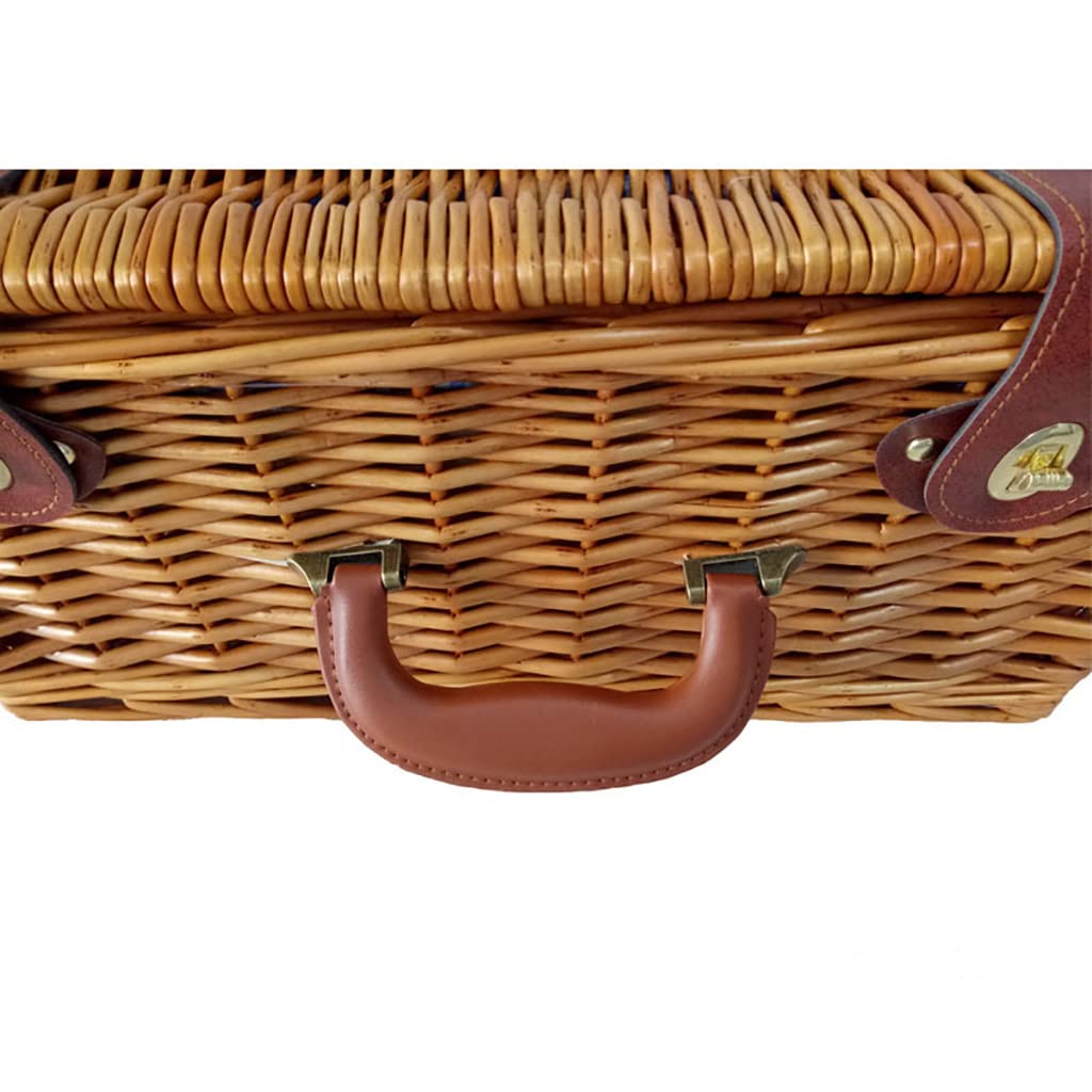 Cestino da Picnic per 4 Persone, Set da Picnic in Vimini, Cestino da Picnic in salice con Posate, Kit di Servizio e Manico, Accessori Completi per Picnic