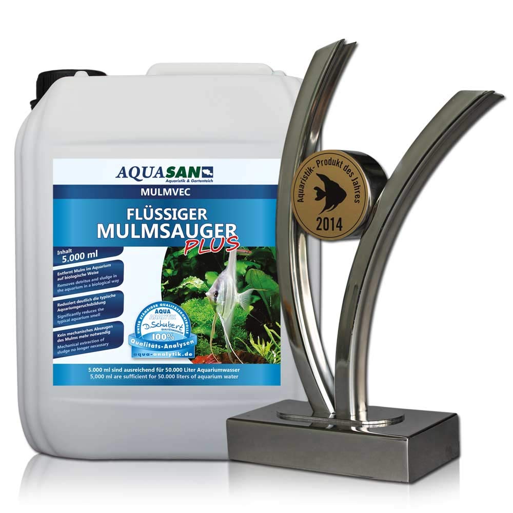 AQUASAN Aquarium Mulmvec Flüssiger Mulmsauger (Keine Mulmglocke + mechanisches Absaugen von Mulm, Schlamm im Aquarium mehr nötig, reduziert Aquariumgeruch), Inhalt:5 Liter