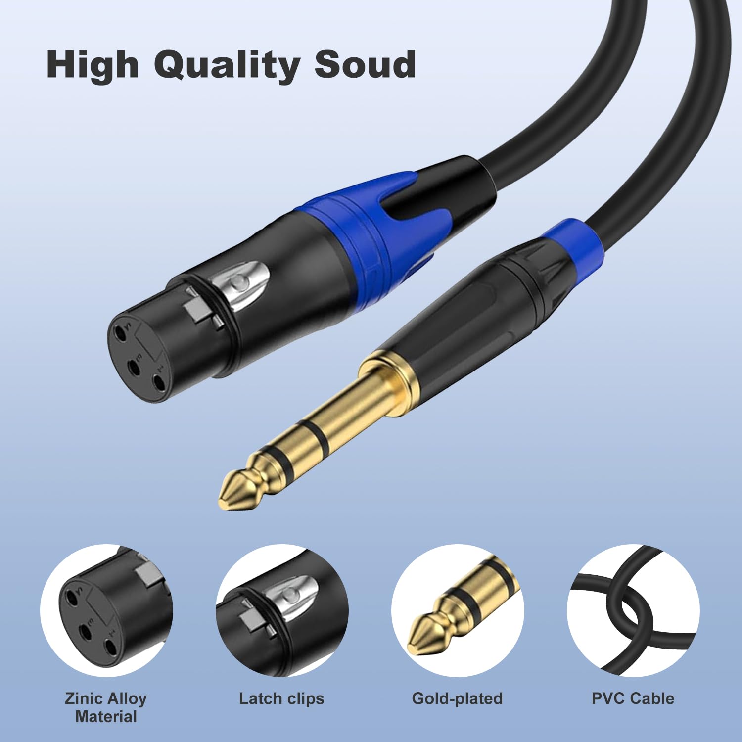 Cavo adattatore bilanciato da XLR a TRS da 1/4 di pollice, da XLR femmina a 6,35 mm, per microfono, altoparlante, mixer, amplificatore, studio, performance dal vivo, palcoscenico