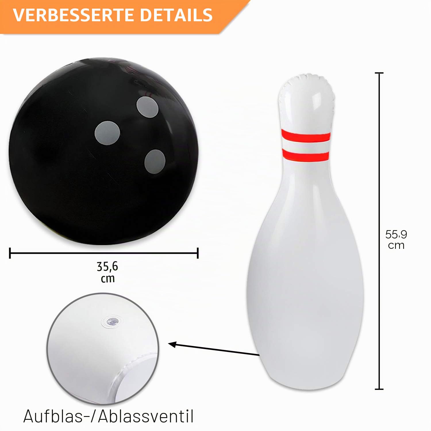 Novelty Place Riesiger aufblasbarer Bowling für Kinder, 14 Zoll (35,6 cm), mit sechs Stecknadeln von 22 Zoll