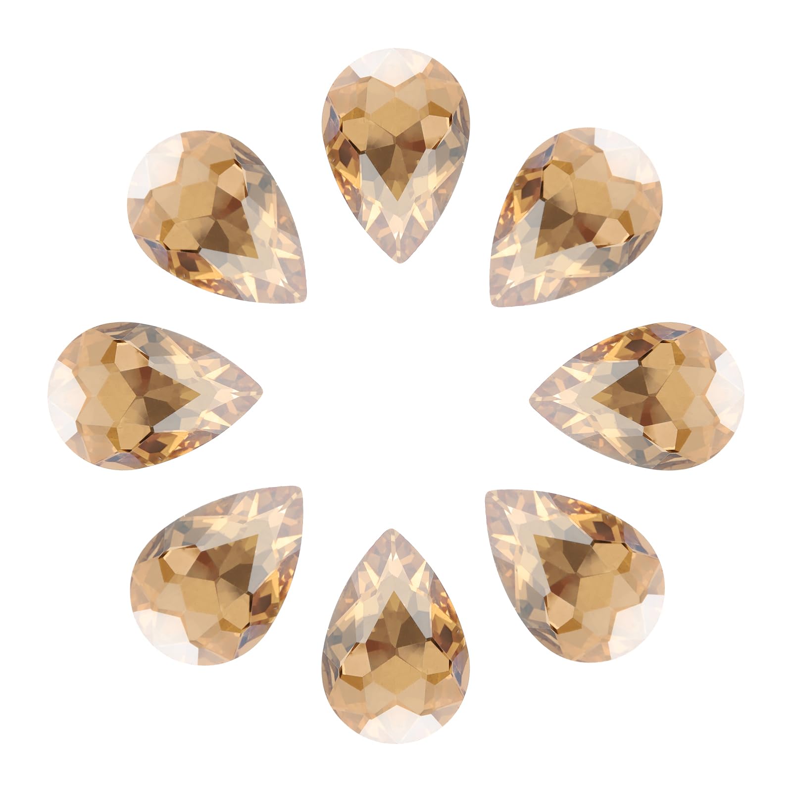sourcing map 8Pcs 18 x 25mm Teardrop Rhinestones Glass Pointed Back Rhinestone Beads Gems for Jewelry Making Costume Crystal Embellishments Crafts,Champagne Gold