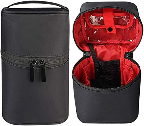 縦に収納できるボックスタイプ化粧ポーチ コスメボックス 縦型ポーチ メイク収納 洗面道具ポーチ 中身が見やすい 仕分け 防水 コンパクト大容量 機能的 小物入れ ジム 温泉 出張 旅行用 (ブラック)