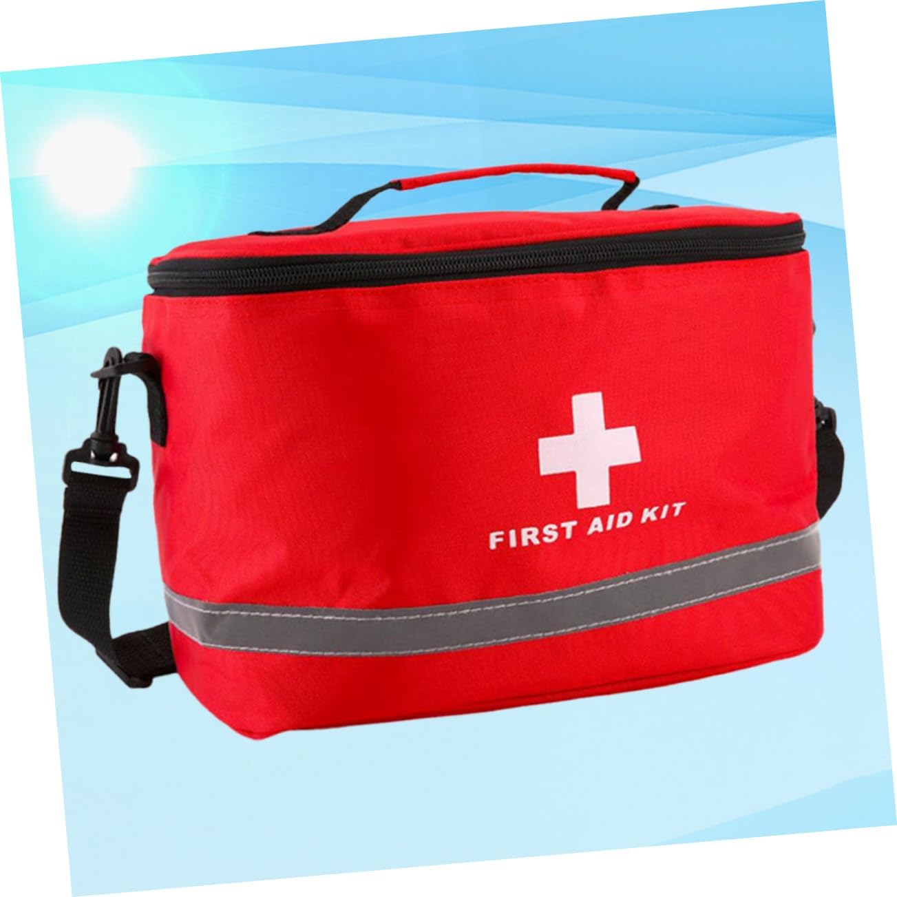 Red Cylinder Shape First Aid Bag with Shoulder Strap Portable Emergency Survival Kit Durable Outdoor Accessories for Travel Hiking Camping Random Color