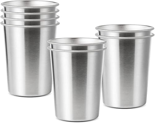 Paquete de 8 vasos de acero inoxidable de 6 onzas para niños, sin BPA, de metal saludable, inastillable, apilables, vasos para beber