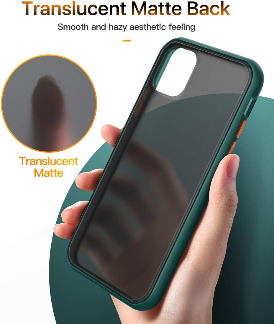 MOBOSI Designed for iPhone 11 Case 6.1 Inch 2019, [Upgraded] Translucent Matte Back with Soft Edges, [Military Grade Tested] Shockproof and Anti-Drop Protection Hard Cover for iPhone 11,Military Green