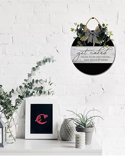 Miniatura 2 de Letrero colgante redondo de madera rústica para puerta delantera, decoración de porche para casa de campo, al aire libre, hogar, vacaciones, puerta