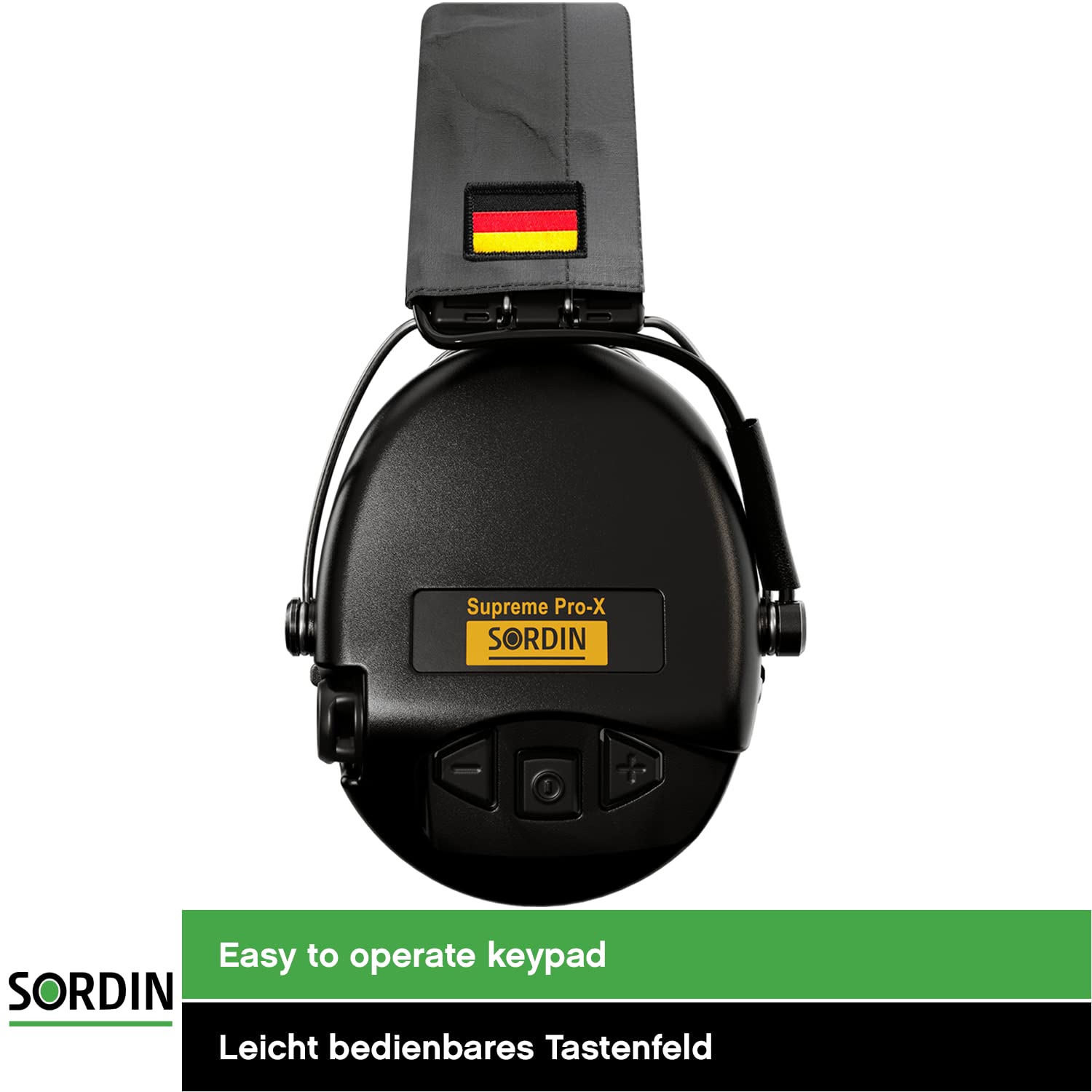 Sordin Pro-X Gehörschutz - aktiver Kapsel-Gehörschützer - Kopfband mit DE-Flagge
