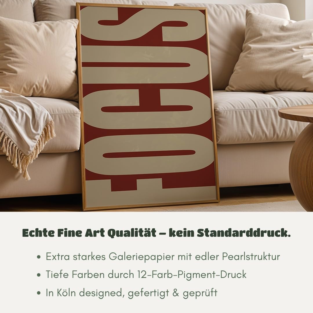 MJ-GRAPHICS® Poster und Kunstdruck rot beige vertikaler Text abstrakt modernes Design Wohnzimmer Büro Wandbild Wanddeko minimalistisch stilvoll A2 mit schwarzem Rahmen