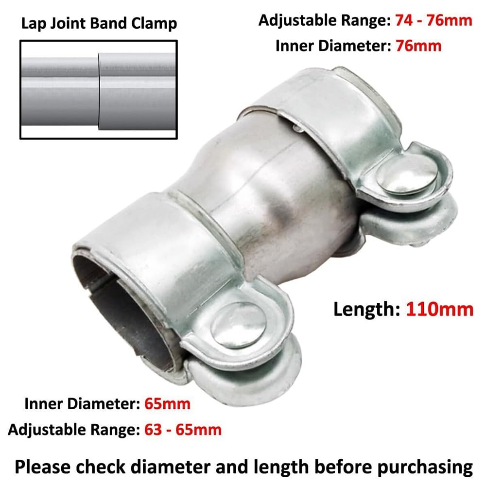 Colliers De Serrage For Tuyau D'échappement, 1 Pièce, 40mm À 45mm-70mm À 76mm, Réduction Du Tuyau D'échappement Avec Pinces, Connecteur De Tuyau D'échappement En Acier Inoxydable(65mm to 76mm)