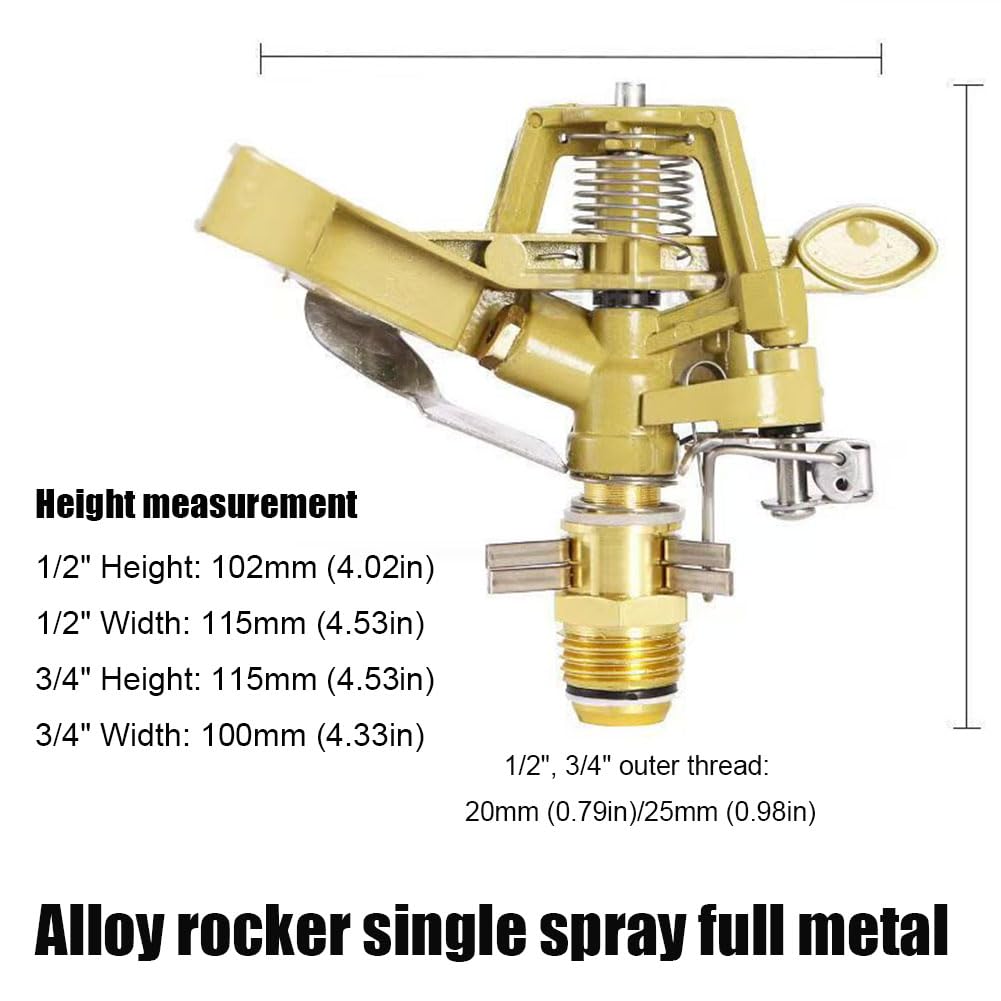 1/2, rociador de impacto de 3/4 de pulgada, plástico y cabezal de aspersor de césped de servicio pesado con boquilla, ajustable 0-360 grados, impulso de agua para una gran cobertura