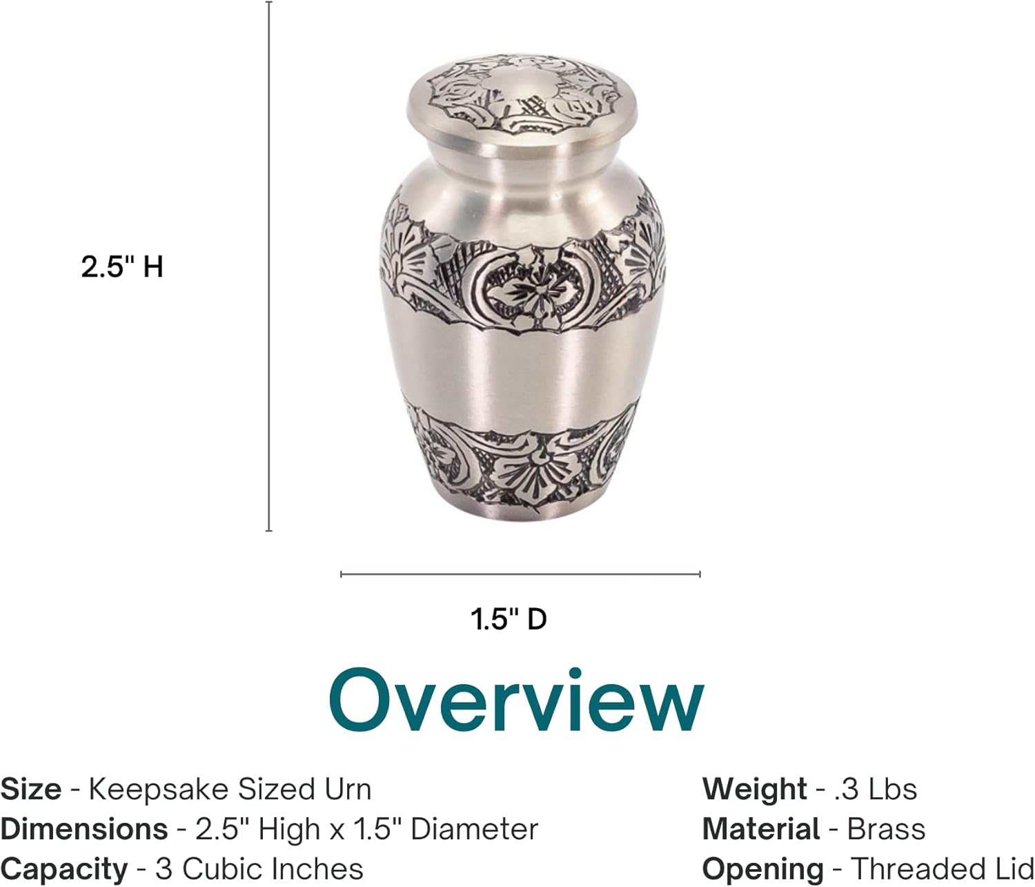 Elegant Pewter Keepsake Cremation Urn for Ashes, Brass, Silver Urn, Keepsake Sized Cremation Urn, 2.5 Inches High