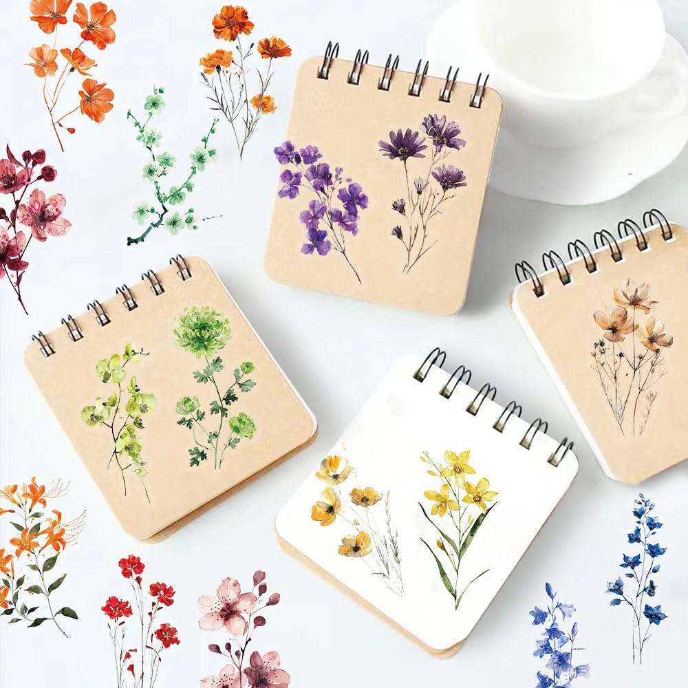 50 Pièces Autocollants de Fleurs Transparents pour Scrapbooking - Autocollant Fleurs, Stickers Fleurs Autocollant, Mini Stickers en PET - Pour Albums, Journaux, Valises et Ordinateurs Portables - 5