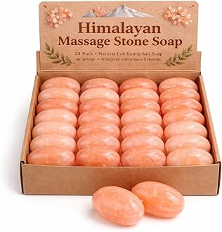 Flat Oval Massage Stone, Pink Crystal Hand-Carved Stone for Massage Therapy, Deodorant and Salt and Sugar Scrubs (Pack of 6)