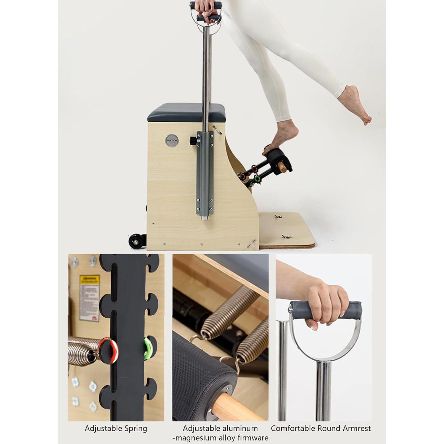 Pilates Core Bed Aluminum Alloy Small White Bed Foldable Sliding Five-Piece Set Large Equipment Pilates Body Shaping Machine, Female Body Shaping Yoga Training Equipment, Multi-Functional Two-In-One