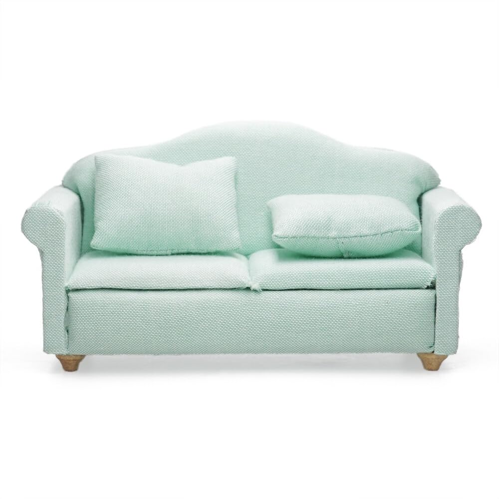 Odoria Dollhouse Couch Loveseat Miniature - 1/12 Scale Upholstered Sofa for Modern Living Room Bedroom - Mini Settee Chaise Lounge Wood Furniture Green โ image 1
