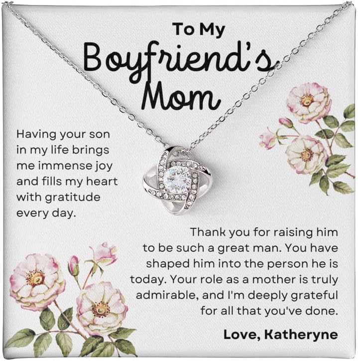 Boyfriend's Mom Necklace Message Card Box Forever Love Mahogany - Having Your Son In My Life - Meaningful Birthday for Soon to be Mother In Law