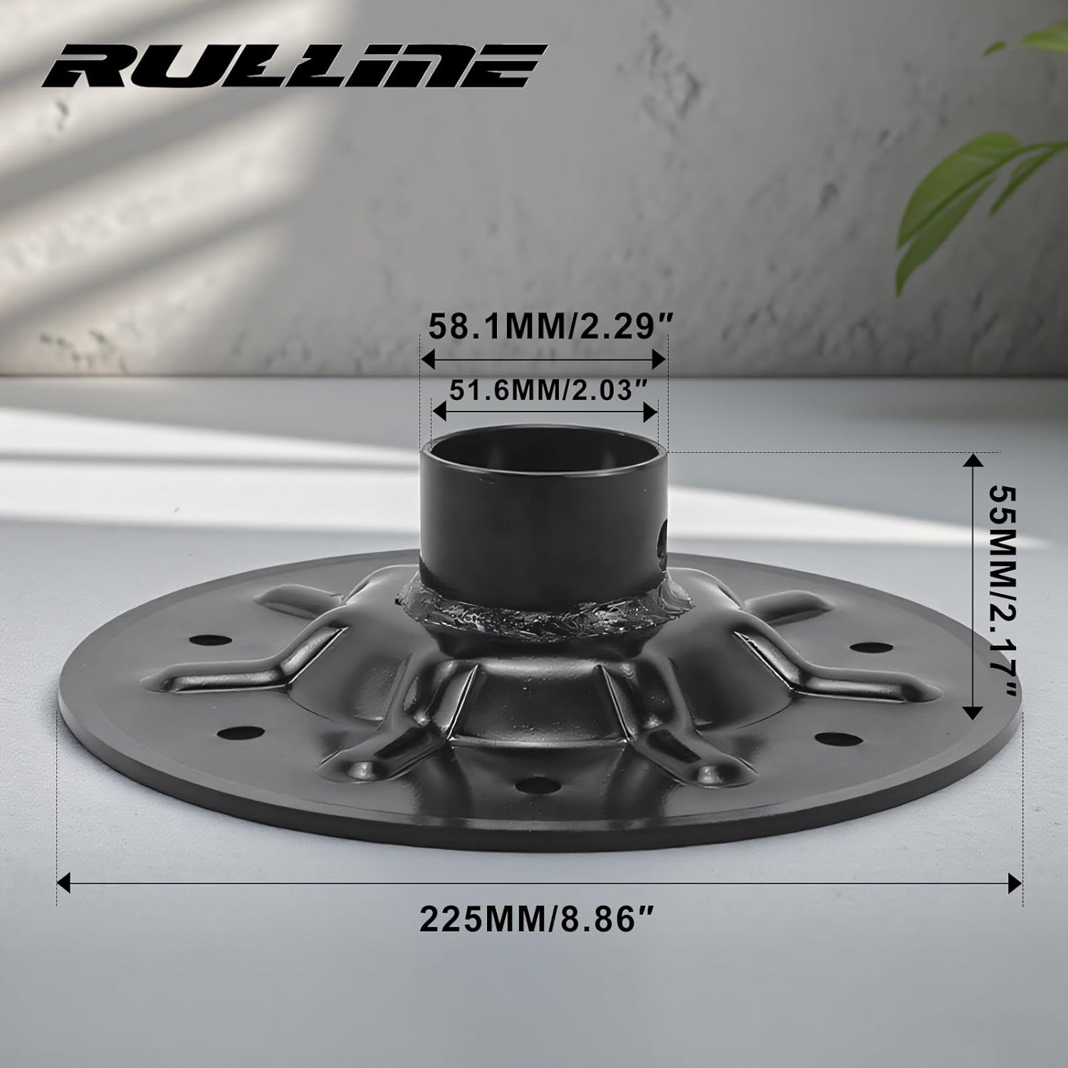 RULLINE 9" Rear Jack Foot Pad Replacement for LC Hall Effect Ground Control 3.0, Compatible with 2" I.D. Round Tube, Strong Black Powder-Coated Steel, Easy Installation - 377962