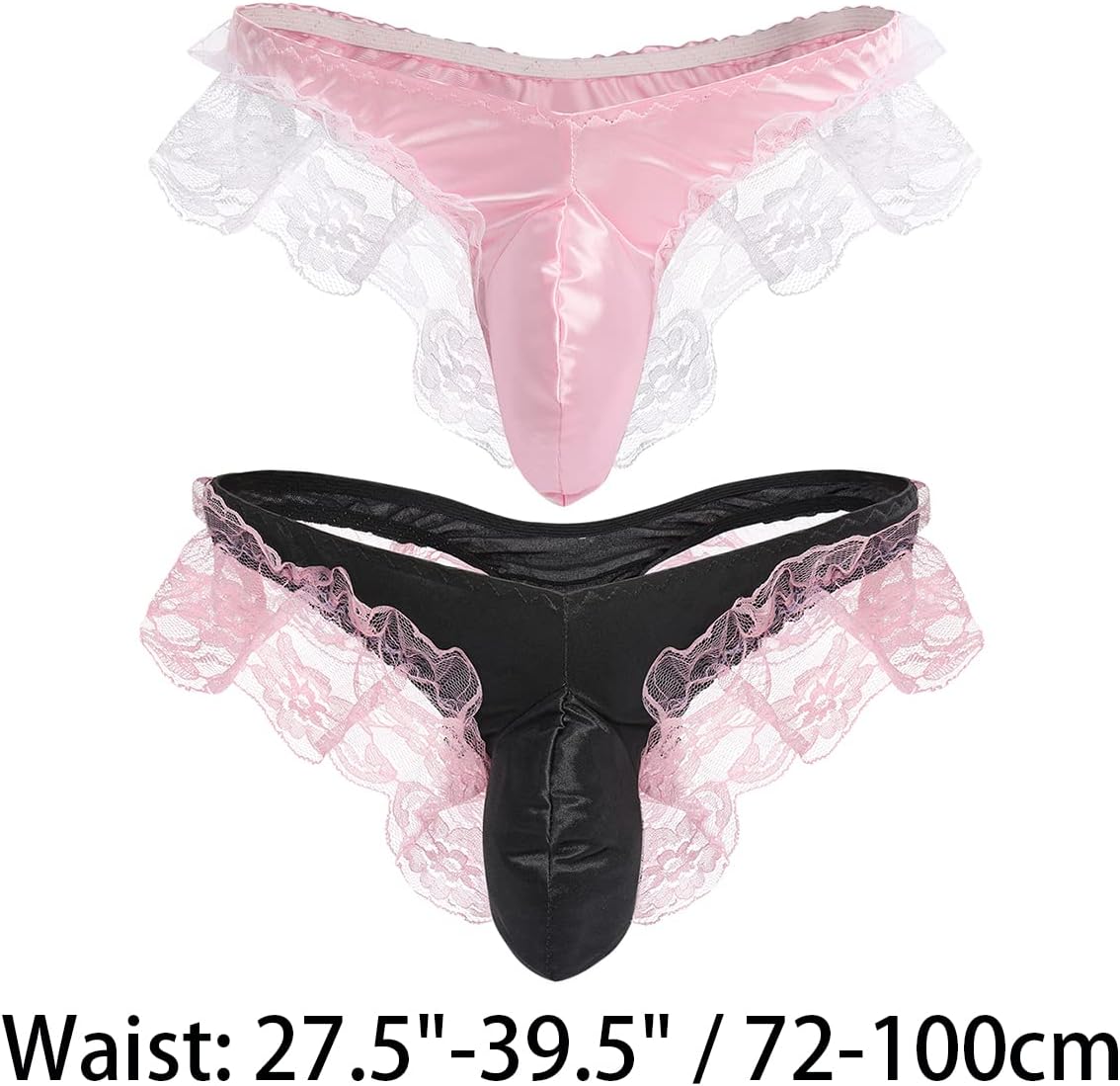 Sexy Men’s Floral Lace Underwear Shiny Satin Sissy Pouch Crossdress G-String Thong Panties Maid Cosplay Lingerie Brief