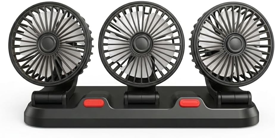 Triple Head Car Fan 5V USB Powered - 360° Rotatable Dashboard Air Circulator with 3 Speeds - Portable Vehicle Cooling Fan - Strong Wind Quiet Auto Fan for Car, SUV Truck (USB-5V-Triple)