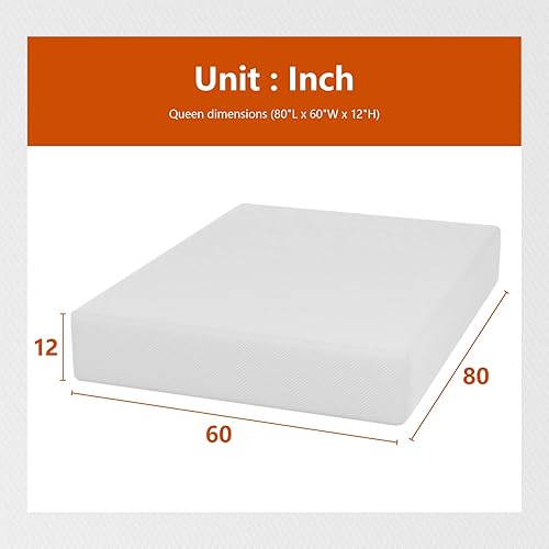 Miniatura 2 de PayLessHere Colchón tamaño Queen de espuma de 12 pulgadas con tela suave transpirable y lavable con cremallera, colchón de cama de apoyo y alivio de