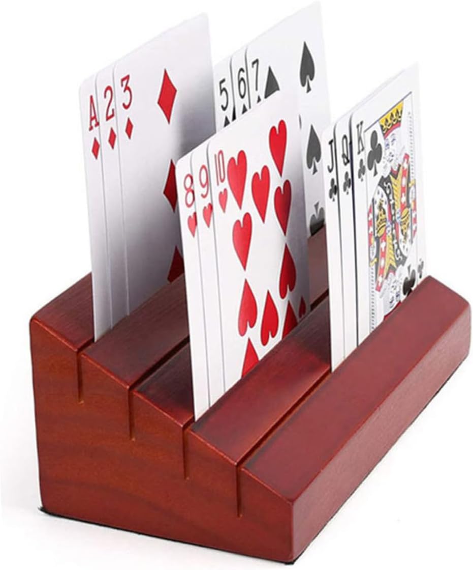 Wooden Playing Card Holder Stand Design for Display Stable Base for Room Brown