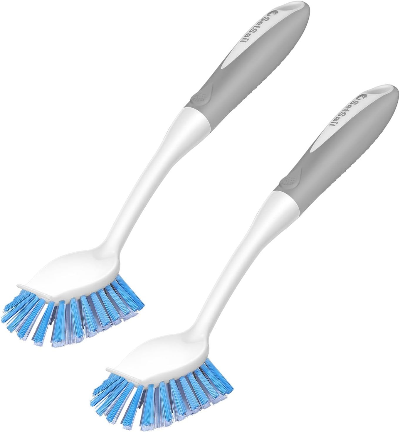 SetSail Dish Brush with Handle, 2 Pack Stiff Bristles Dish Scrubber with Built-in Scraper Dish Scrub Brushes for Cleaning Dishes, Pots and Pans, Kitchen Sink