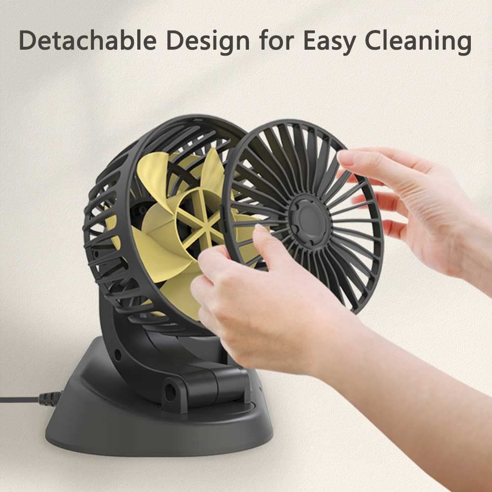 Riloer Ventilateur de voiture, ventilateur de refroidissement de voiture à double tête, rotation horizontale à 360° et verticale à 180°, Voiture 12V