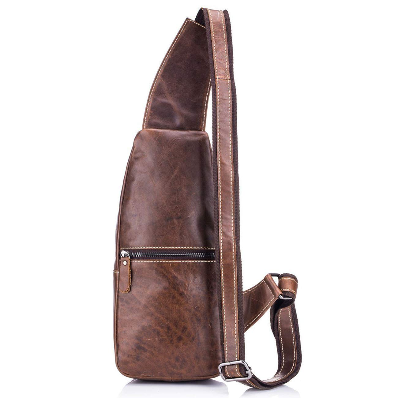 BULLCAPTAIN Bolso Hombre Pequeña Piel, Mochila de Cuero Autentico, Bolsos de Hombro y Pecho, Bolsos Bandolera, Bolsa Resistentes al Agua Para Escolare Ciclismo Senderismo (Marrón)